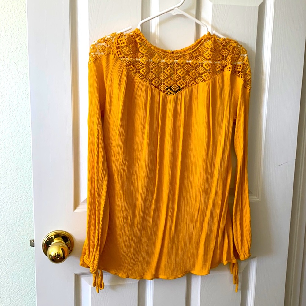 Yellow long sleeve shabby chic top
